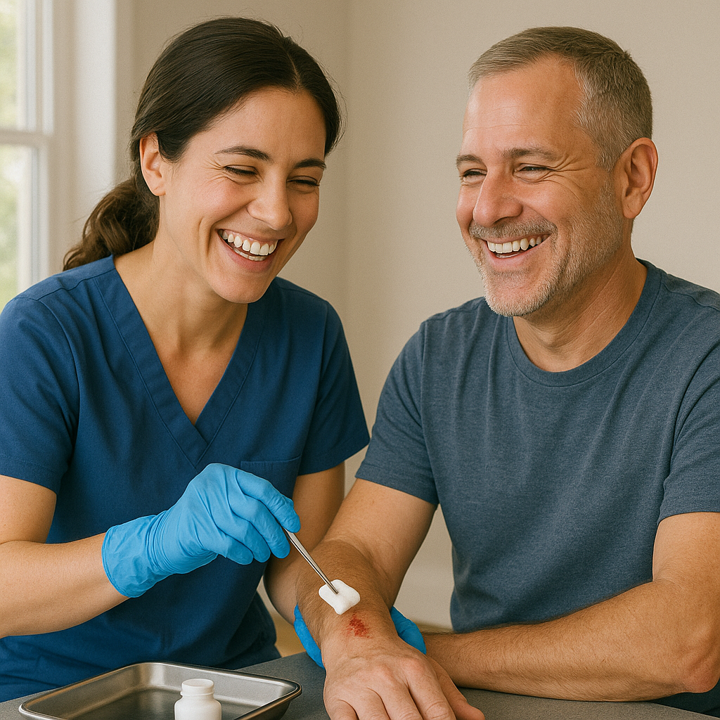 nurse cleaning patient's wound